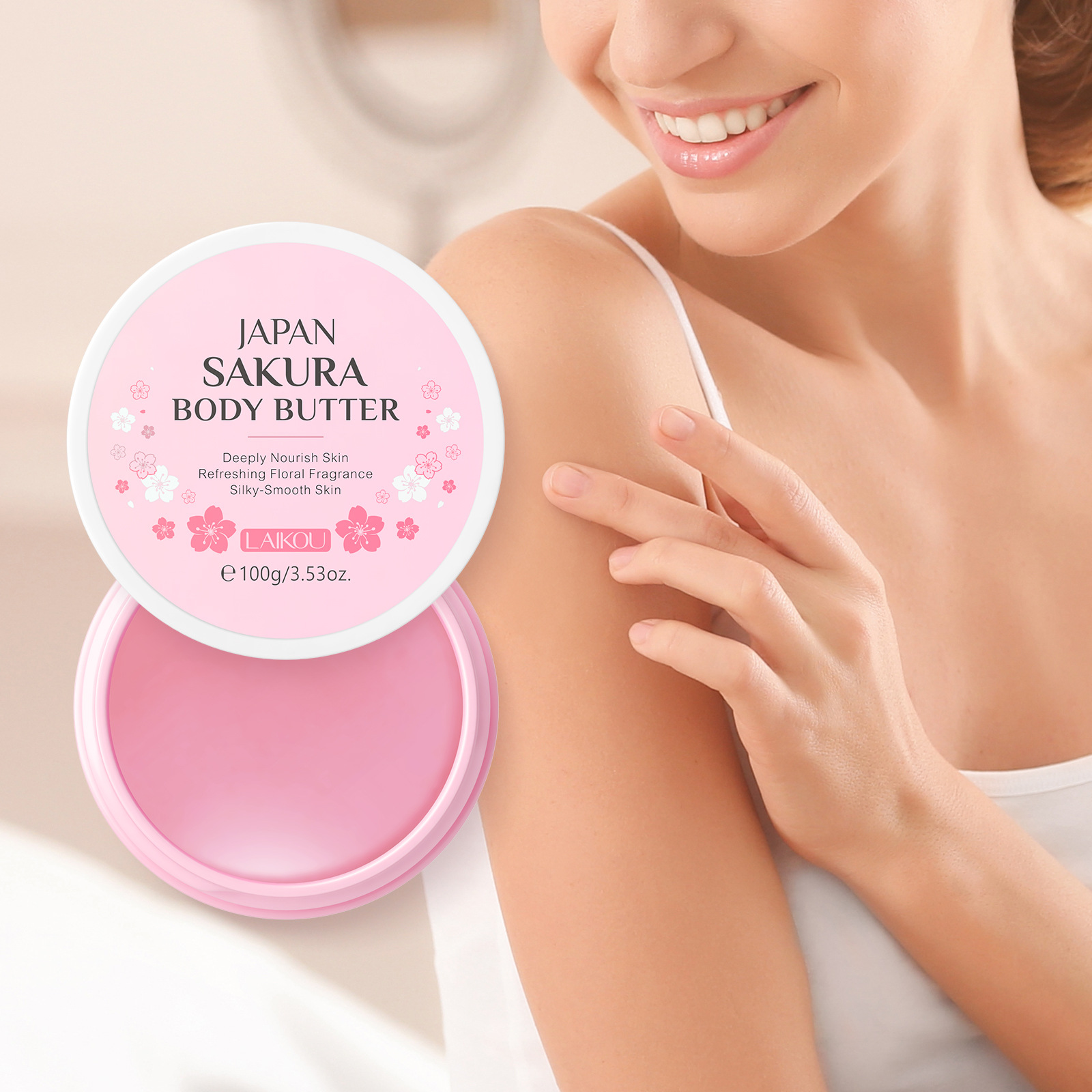 Cross-border LAIKOU Sakura Body Oil 100g Hydrating and Moisturizing Manufacturer's wholesale Body Moisturizing cream in stock full figure