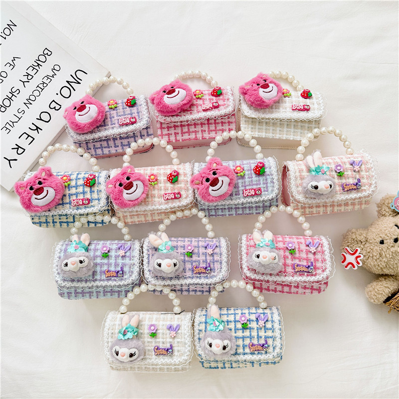 New stylish princess pearl hand-held coin purse, fashionable chain, children's single-shoulder bag, cartoon and cute small change bag full figure