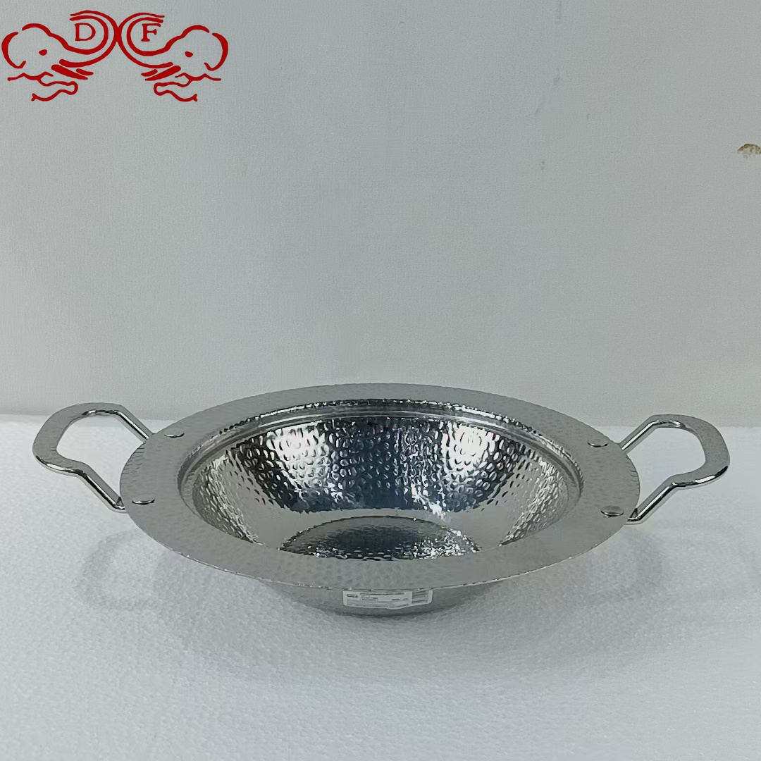 DF99002 Hammer-patterned double-ear seafood pot, wide-edge pot, Extra-thick stainless steel flat-bottomed Chinese alcohol stove pot, dry pot, DF TRADINGHOUSE Specification image