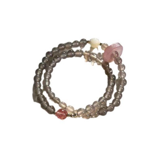 Grey agate crystal bracelet, a niche design for women, white butterfly shell bracelet, a high-end natural strawberry crystal double-ring bracelet for best friends, 281 Item Picture