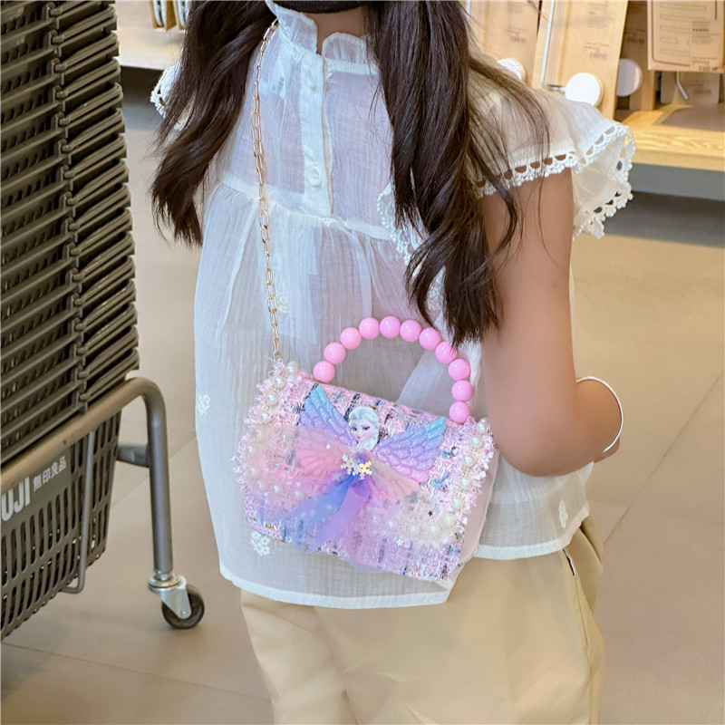 Fashionable cartoon, cute chain pearl handbag, children's bag, little girl, princess, girl single-shoulder crossbody bag Specification drawing