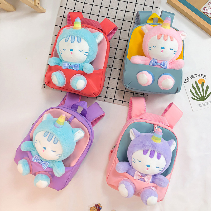 The 2022 new children's schoolbag is cartoonish and cute, transforming into a plush cat backpack for girls and kindergartens full figure