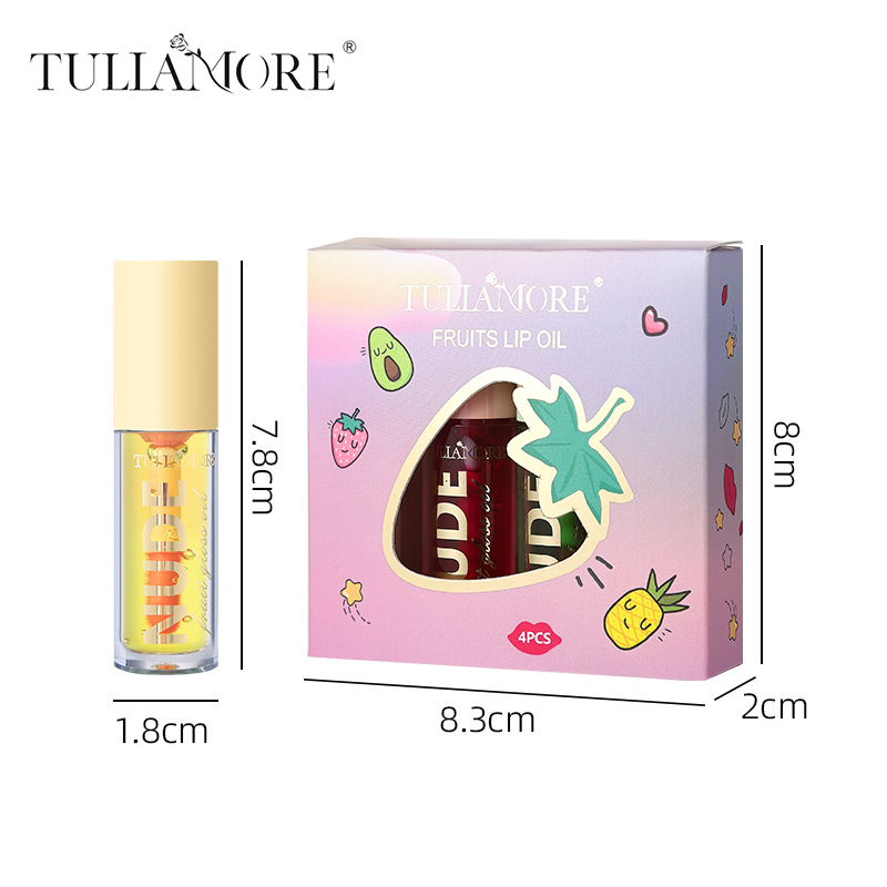 Cross-border bestseller Thermochromic Fruit Lip Oil Set Mirror Water Gloss Lip Gloss Clear Lip Oil full figure