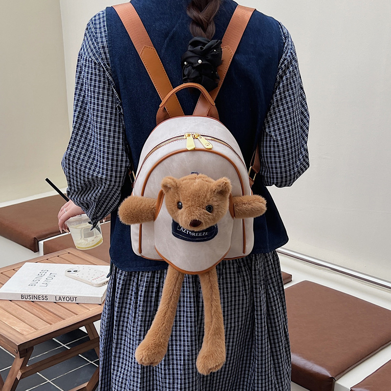 A cute cartoon bear with a backpack on its back, trendy 2025, a new large-capacity, niche and fun small backpack for going out Application Scenario
