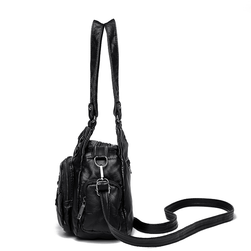New cross-border washed leather women's bag, woven commuting bag, large-capacity handbag for women, soft leather single-shoulder bag with European and American style Specification drawing