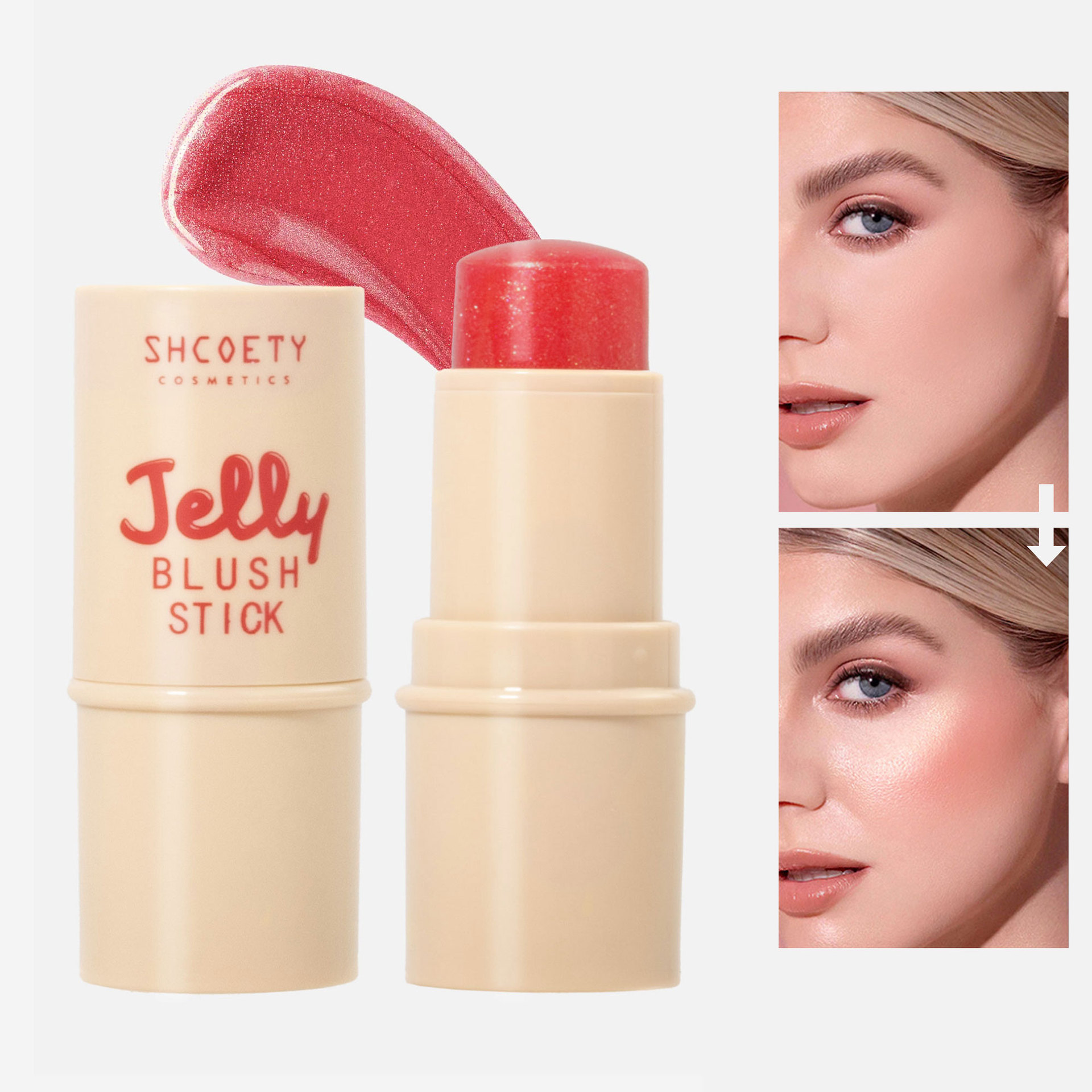 Cross-border bestsellers: Jelly blush Lip balm, 4-color high-gloss brightening and contouring stick, lip gloss, rouge blush full figure