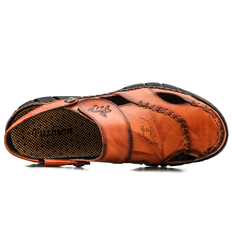Amazon Spring/Summer men's plus-size sandals, trendy leather beach shoes, flip-flops, plus-size men's shoes, sewn shoes, cross-border Application Scenario