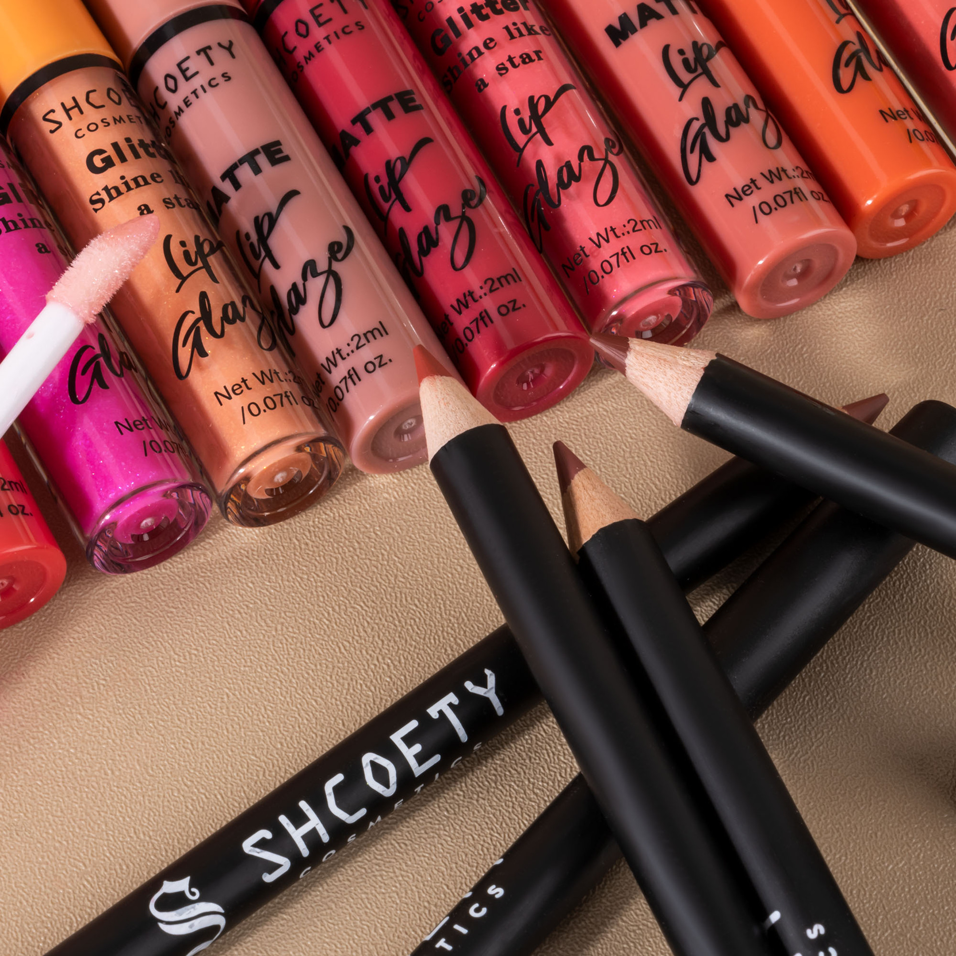 SHCOETY Cross-border Lipstick Set: Pearlescent Fine Sparkling Lip gloss, matte, waterproof, non-stick cup Lip gloss, Lip liner pen Specification drawing