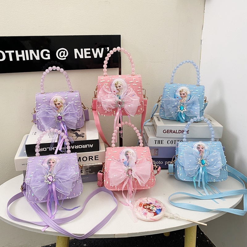 New Elsa Princess hand-held crossbody bag for girls, Ice Princess, fashionable girls' backpack with flashing light details Picture