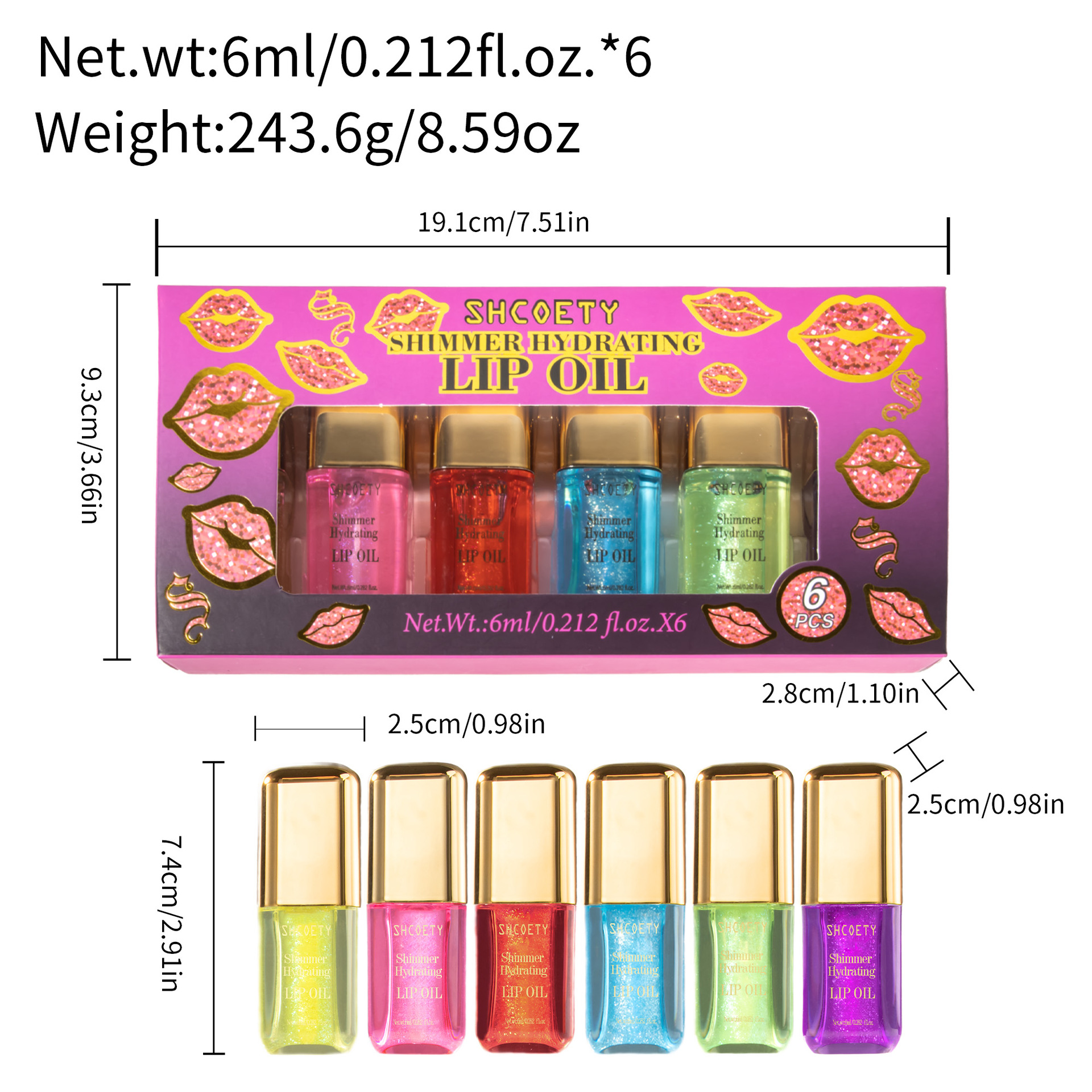 SHCOETY Cross-border mint-flavored Lip Oil Set Six-color Mirror Dudu Lip Gloss Moisturizes and hydrates for a long time without staining the glass Item Picture