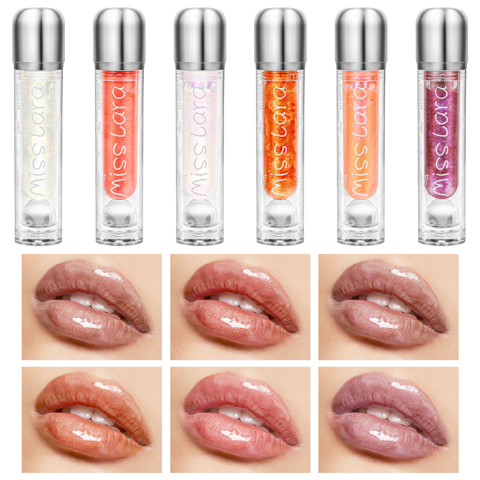 MISS Lara 6-color Glitter Lip Gloss with Mirror-like Water Glow full figure