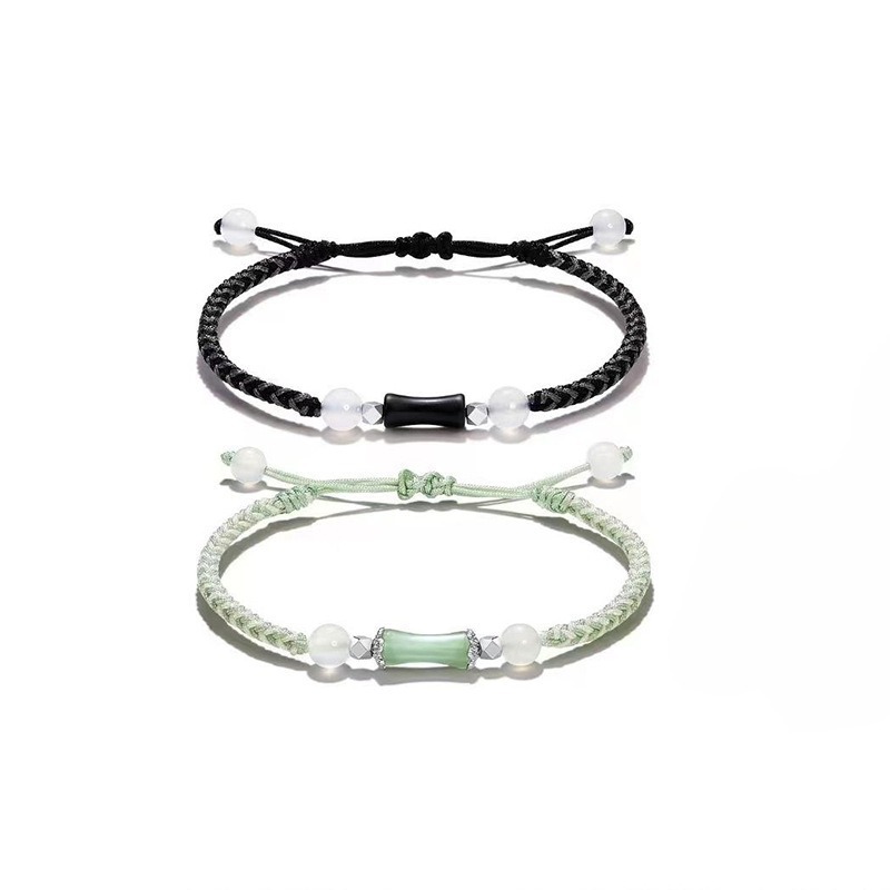 【 Continuous Progress 】 Natural black agate bamboo joint Pure hand-woven bracelet, Green Dongling Forest Style Girlfriend Bracelet 132 Item Picture