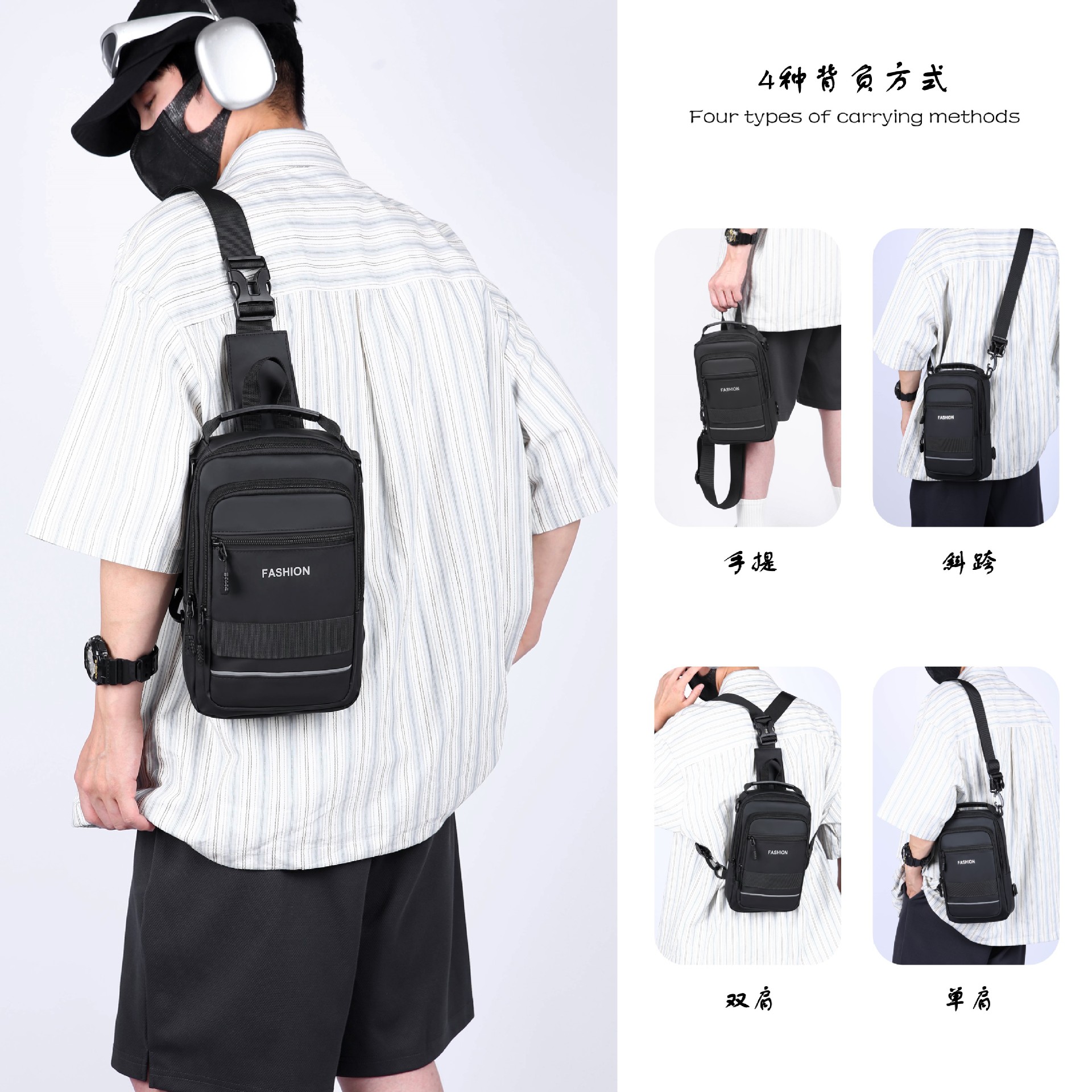 New men's crossbody bag, multi-functional business backpack, bestseller, fashionable and sporty, large-capacity storage bag, chest bag, cross-border details Picture