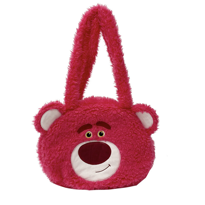 Plush bag, cartoon large-capacity single-shoulder bag, cute strawberry bear, cinnamon dog, tote bag, bento bag, girl's bag Item Picture