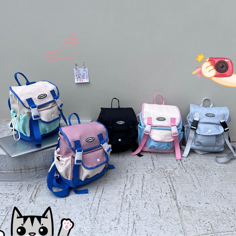New fashionable color-blocking children's, boys' and girls' casual and cool baby travel backpack, kindergarten schoolbag details Picture