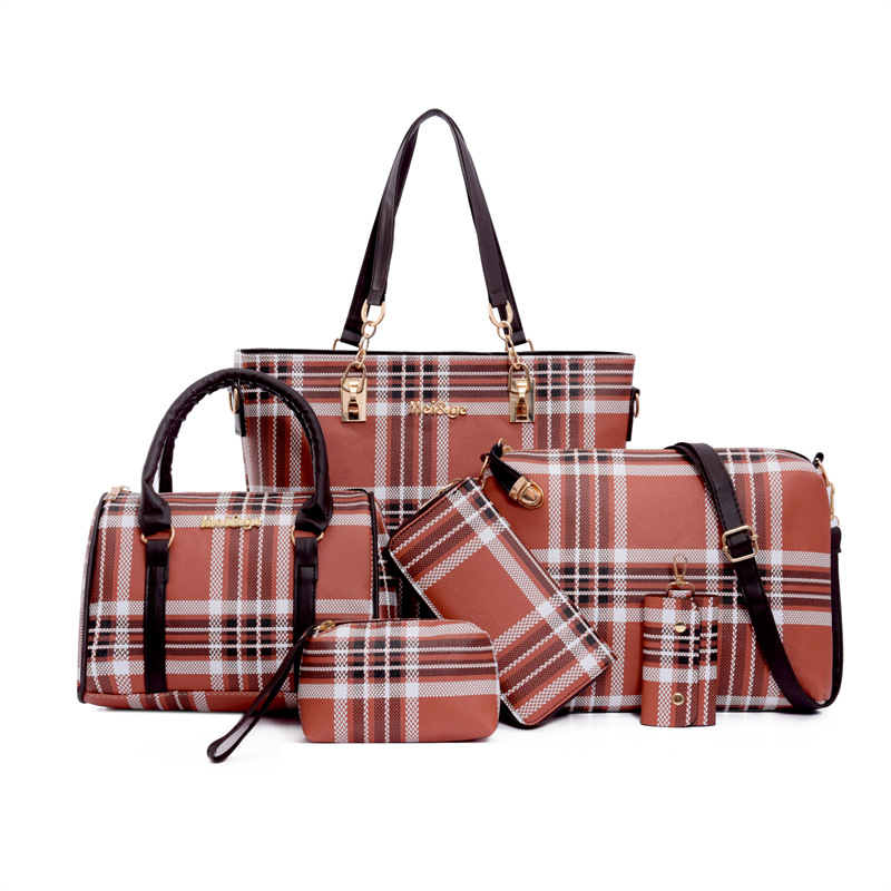 Wholesale of 2024 new styles of European and American retro six-piece single-shoulder bags and hand-carry crossbody bags for foreign trade women's fashion mother-and-child bags full figure