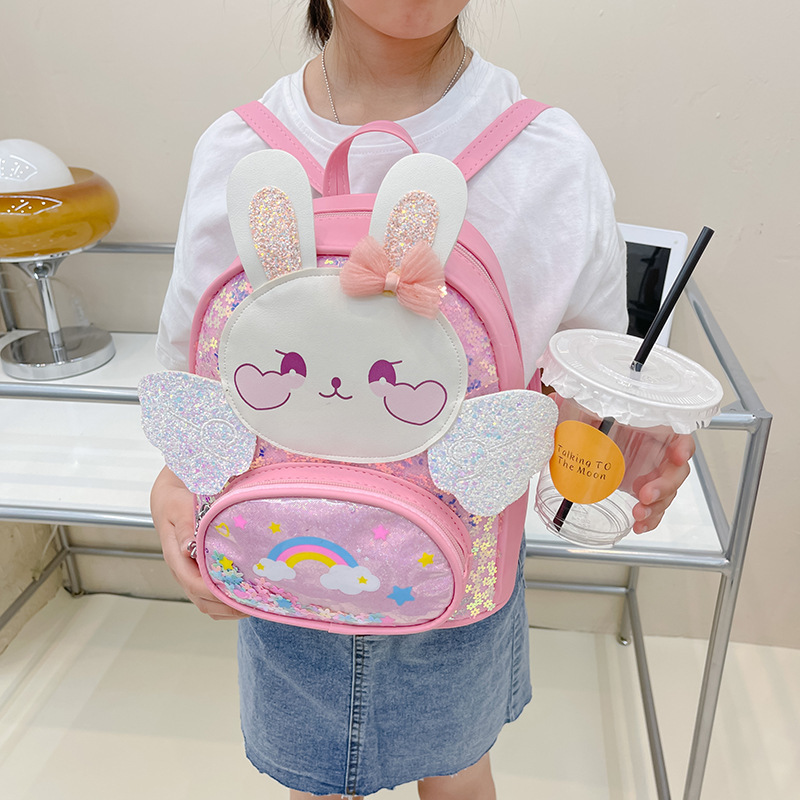 Children's schoolbag, cute little rabbit sequined small backpack for kindergarten school, children's large-capacity book backpack on both shoulders full figure
