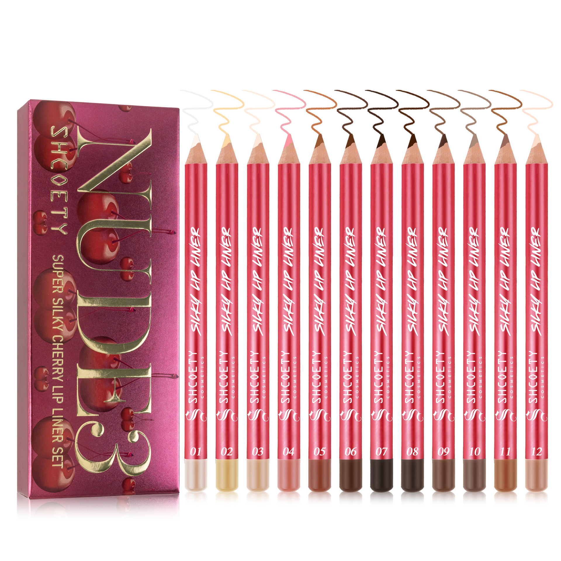 SHCOETY European and American Cross-border 12-color matte red Lip liner Pen Set, Nude color, long-lasting and non-fading third generation Item Picture