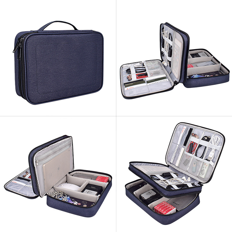 Digital accessory storage bag, double-layer multi-functional waterproof organization bag box, data cable, headphones, USB flash drive shield box, large capacity Item Picture