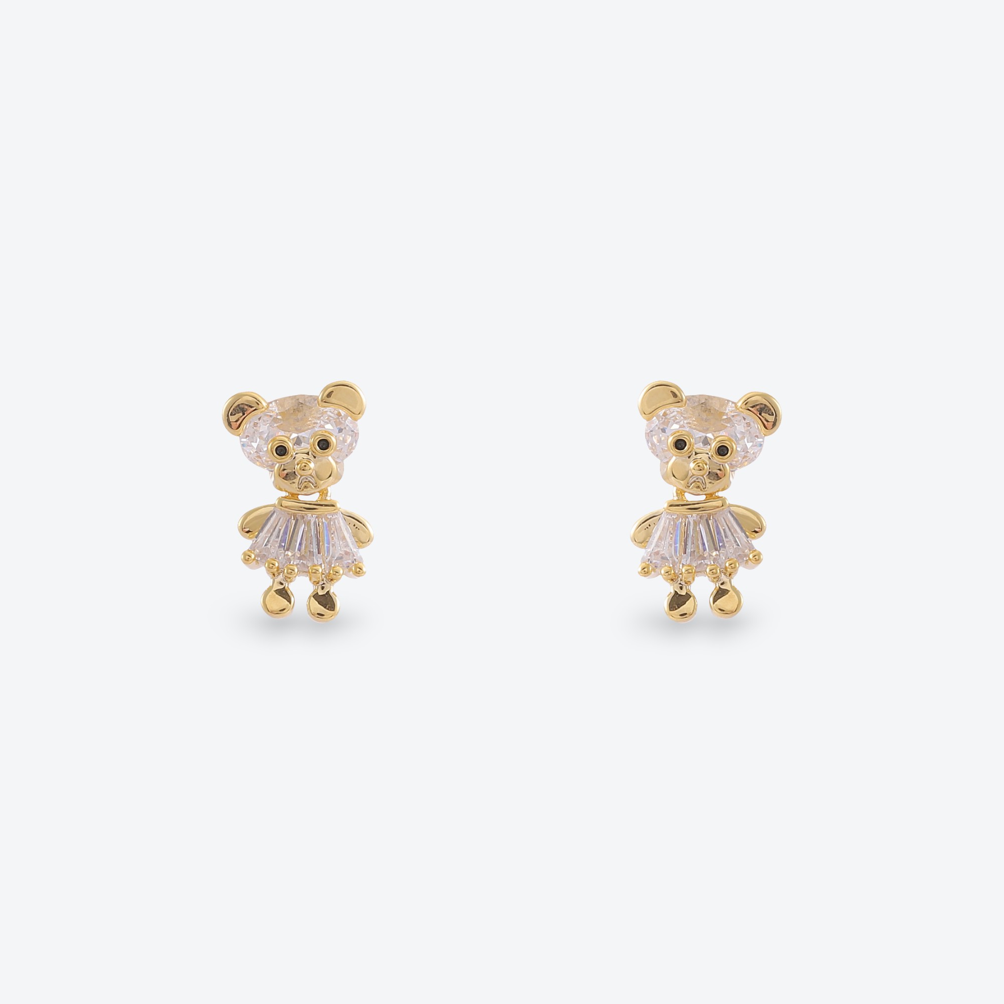 Xuhui brand exquisite and light luxury copper plated with real gold and zircon inlaid 925 silver needle bear dynamic design fashionable stud earrings Application Scenario