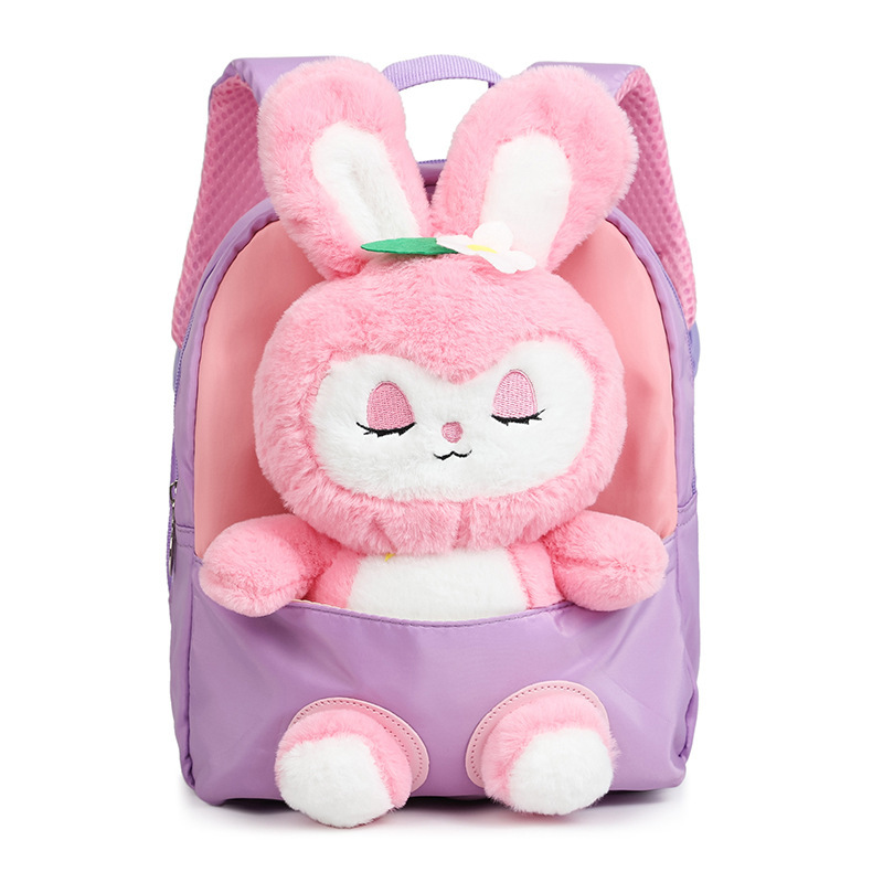 Cute strawberry rabbit plush toys, cartoon kindergarten schoolbags, fashionable small backpacks, cartoon girls' backpacks Item Picture