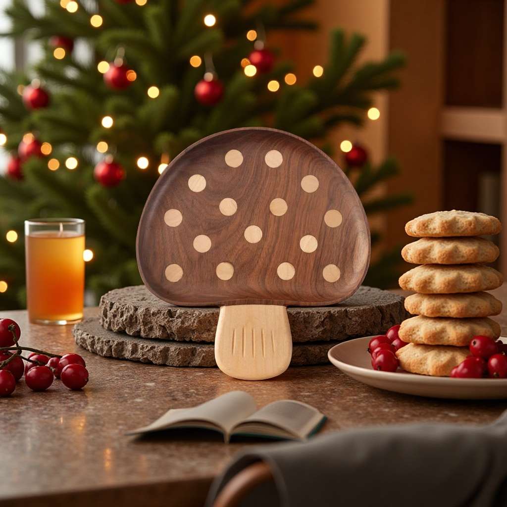 Nordic-style creative black walnut mushroom tray, solid wood washable children's cute dinner plate, wooden cartoon fruit and snack plate detail image 3