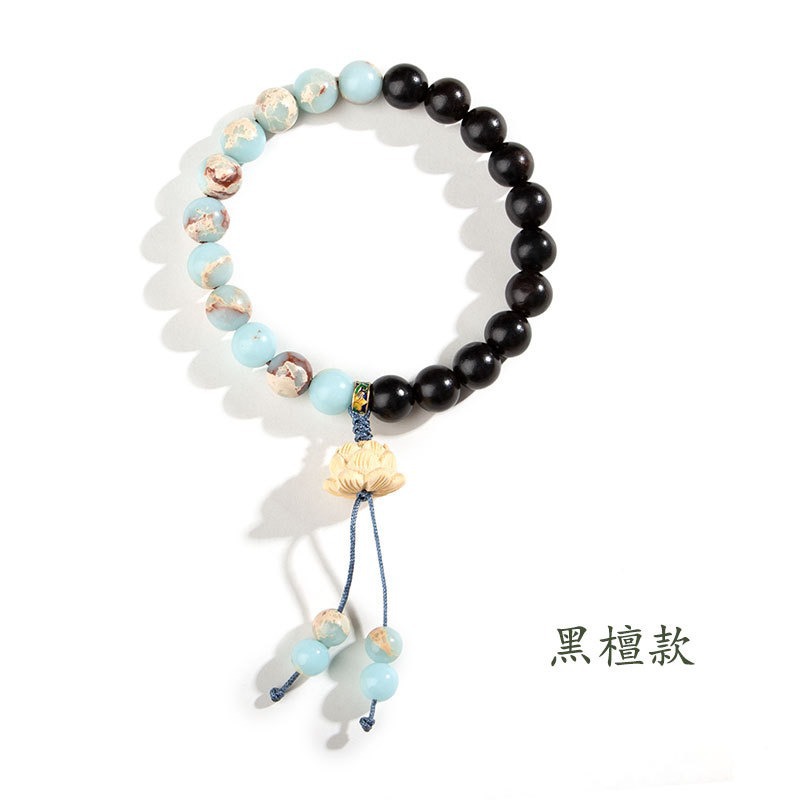 Chinese-style Shoushan stone bracelet, new Chinese-style lotus, golden silk sandalwood, holding Zen, green sandalwood prayer beads, black sandalwood prayer beads bracelet, female 311 details Picture