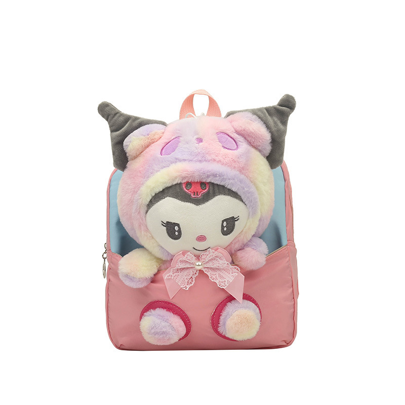New cartoon fashion kindergarten backpack, children's bag, Kuromi cute plush doll bag, detachable Item Picture