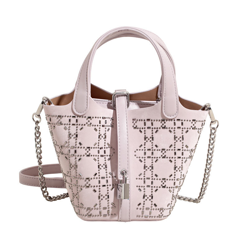 2025 New style fashionable commuting bucket bag, summer texture denim crossbody bag, cool water diamond hand-held small bag for women Item Picture