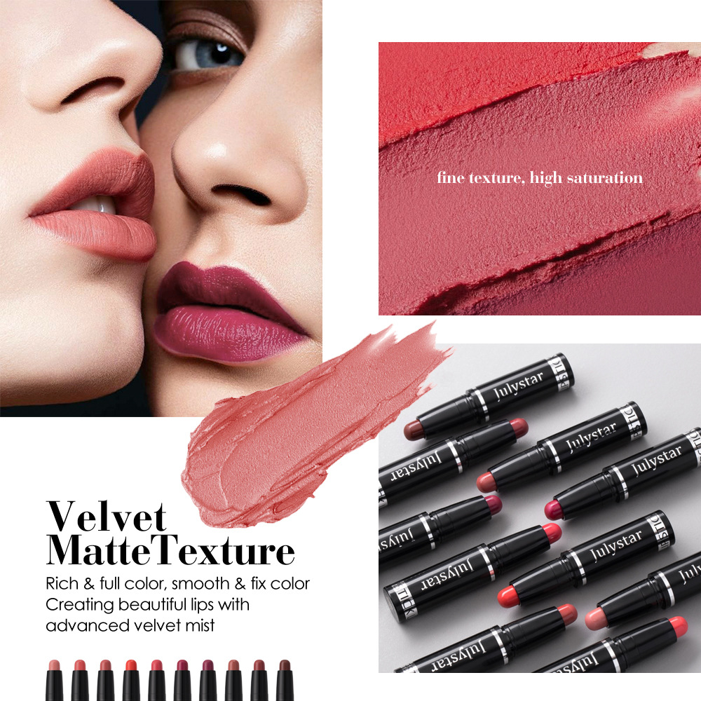 Julystar Cross-border matte Makeup Lipstick Pen Bestseller Rotating Velvet long-lasting non-stick Cup Lip lipstick Application Scenario