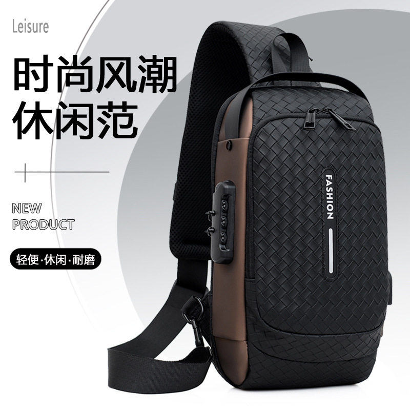 Cross-border men's chest bag, anti-theft password lock, single-shoulder bag, casual and simple crossbody bag, water-resistant outdoor storage chest bag full figure