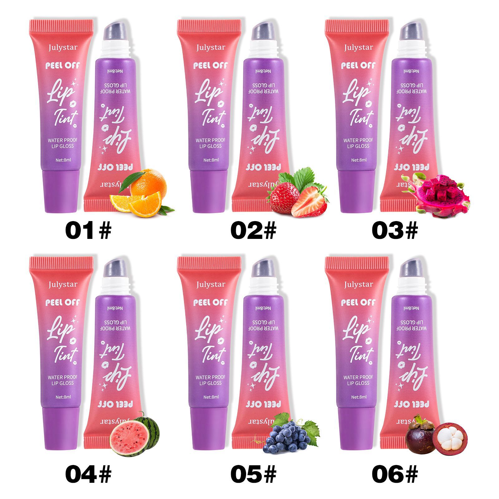 Julystar Lip Makeup Fruit-flavored peel-off Lip Gloss Matte and glossy base color peel-off lipstick details Picture