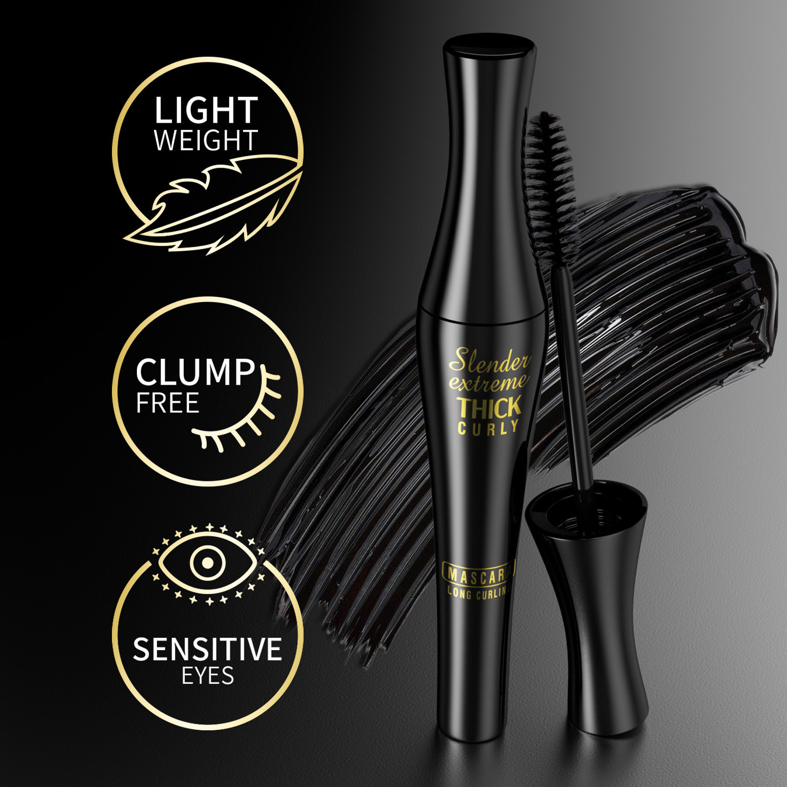 HelloKiss Long, Three-dimensional, curly eyelash Base Cream, sweat-resistant, non-smudge, Sunflower Big Belly Mascara Specification drawing