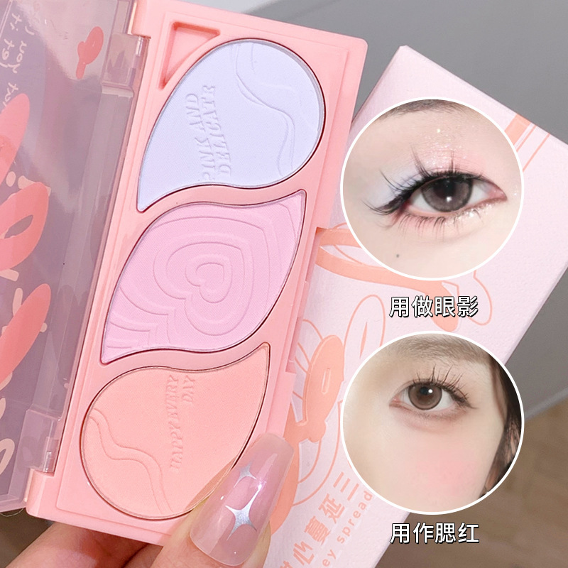 Makeup xixi Three-color blush Palette, Contouring palette, Highlighter one-piece natural three-dimensional Highlighter brightening Nose shadow Contouring powder full figure