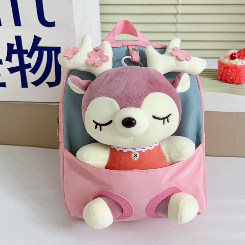 Cartoon plush split reindeer cute children's small backpack, light, fashionable and cute backpack for kindergarten girls full figure