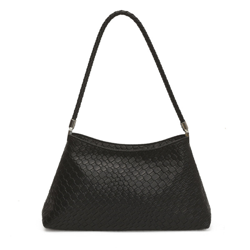 Solid color casual woven pattern large-capacity fashionable 2025 retro new style, elegant underarm bag, single-shoulder hand-carry ladies' bag Item Picture