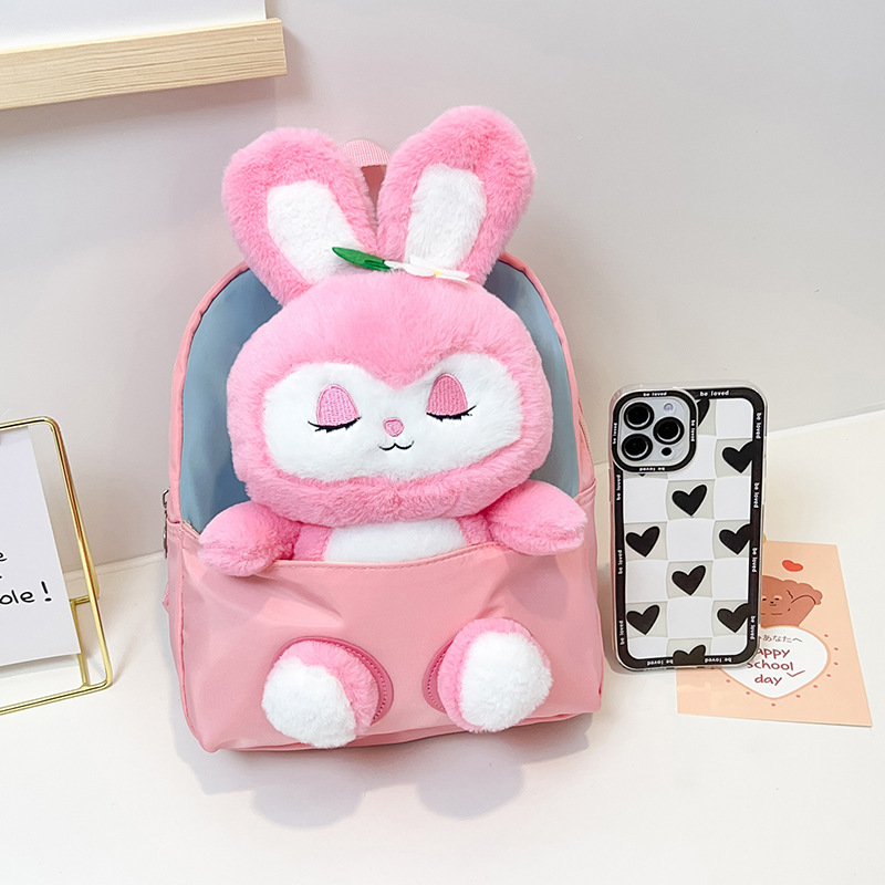 Cute strawberry rabbit plush toys, cartoon kindergarten schoolbags, fashionable small backpacks, cartoon girls' backpacks Specification drawing