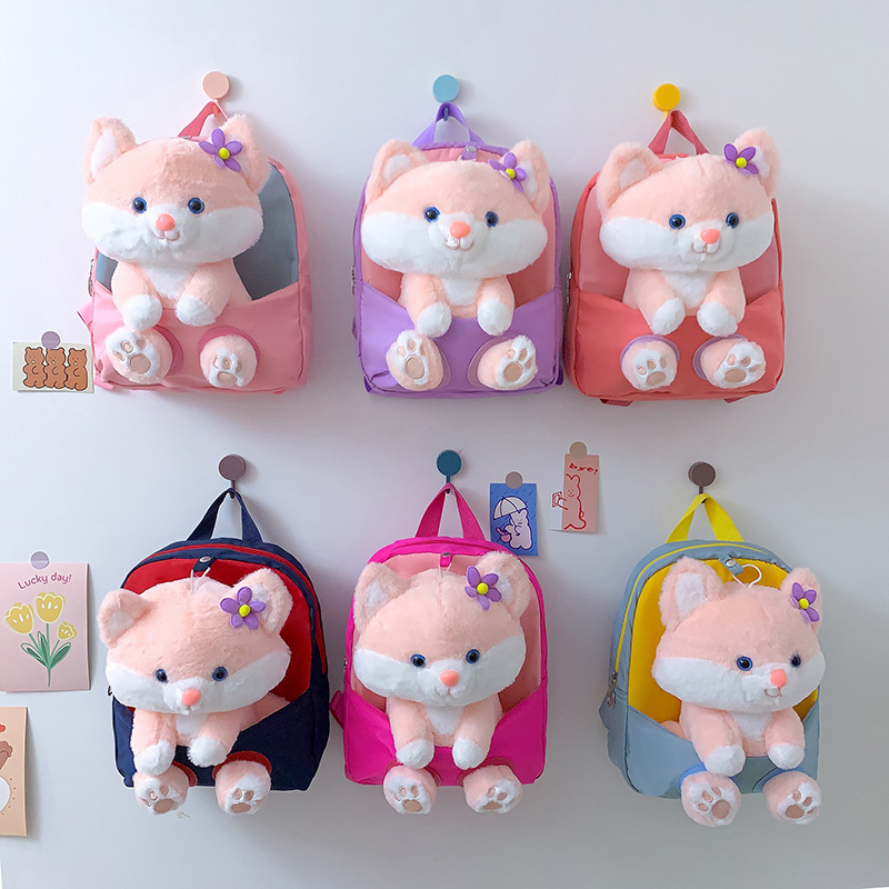 New split plush backpack for cartoon children, cute little fox backpack for toddlers, casual bag Specification drawing