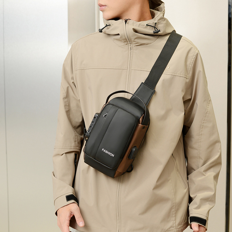 New water-resistant crossbody bag, men's crossbody backpack, men's motorcycle and mobile phone bag, commuting password lock chest bag Specification drawing