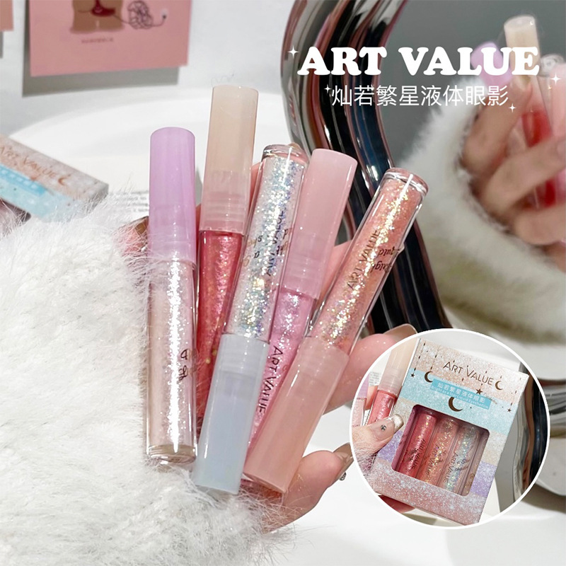 Art Value Shining Like Stars Liquid Eyeshadow Set: Five-color dotting and layering, versatile natural powder sparkling Eyeshadow full figure