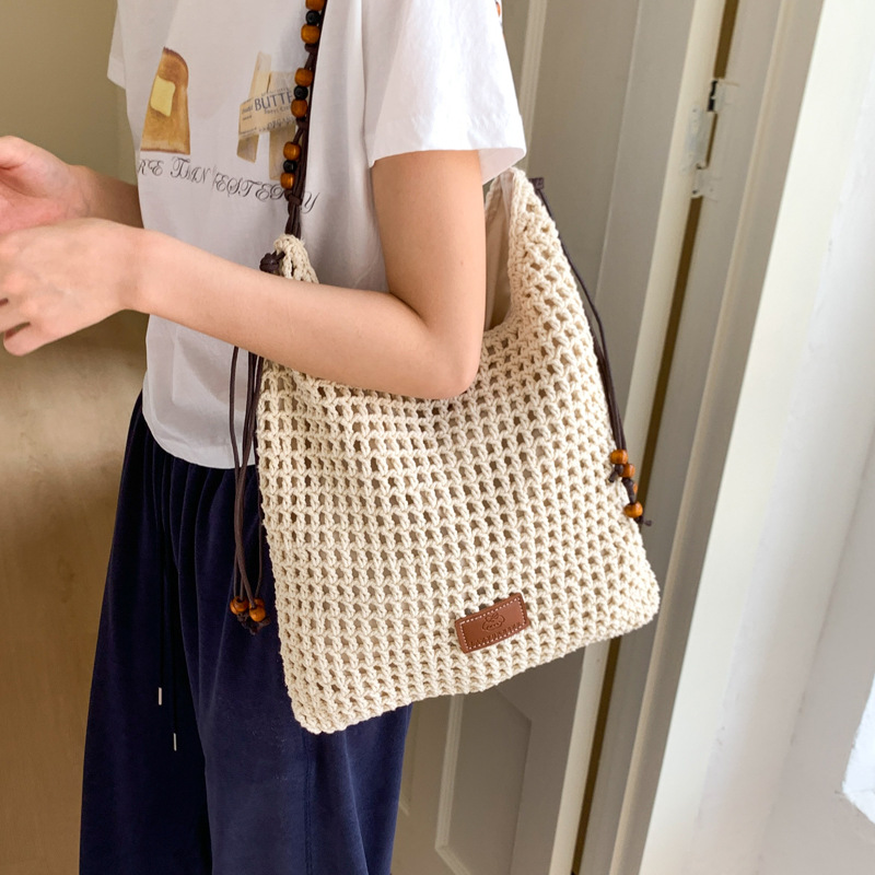 Summer hollowed-out woven large-capacity tote bag for women 2025, trendy and versatile, seaside vacation single-shoulder crossbody bag details Picture