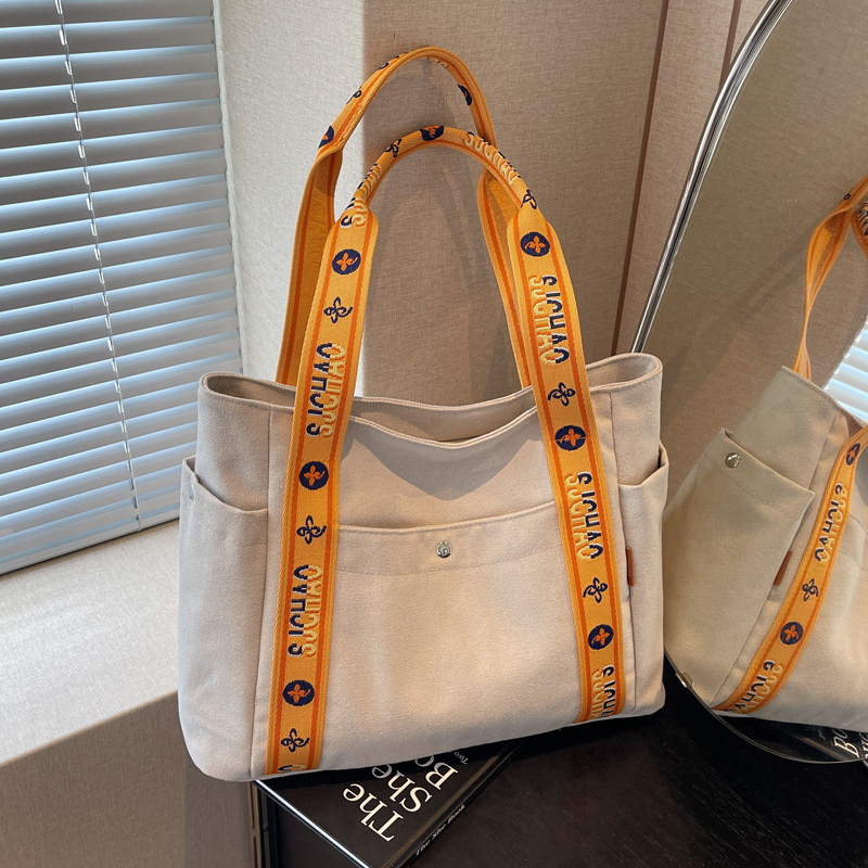 Korean style Instagram casual single-shoulder bag, personalized shoulder strap patchwork color-blocking handbag, college student commuting canvas bag full figure