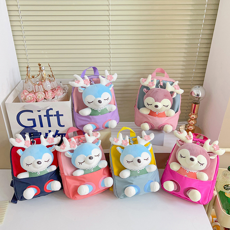 Cartoon plush split reindeer cute children's small backpack, light, fashionable and cute backpack for kindergarten girls Specification drawing