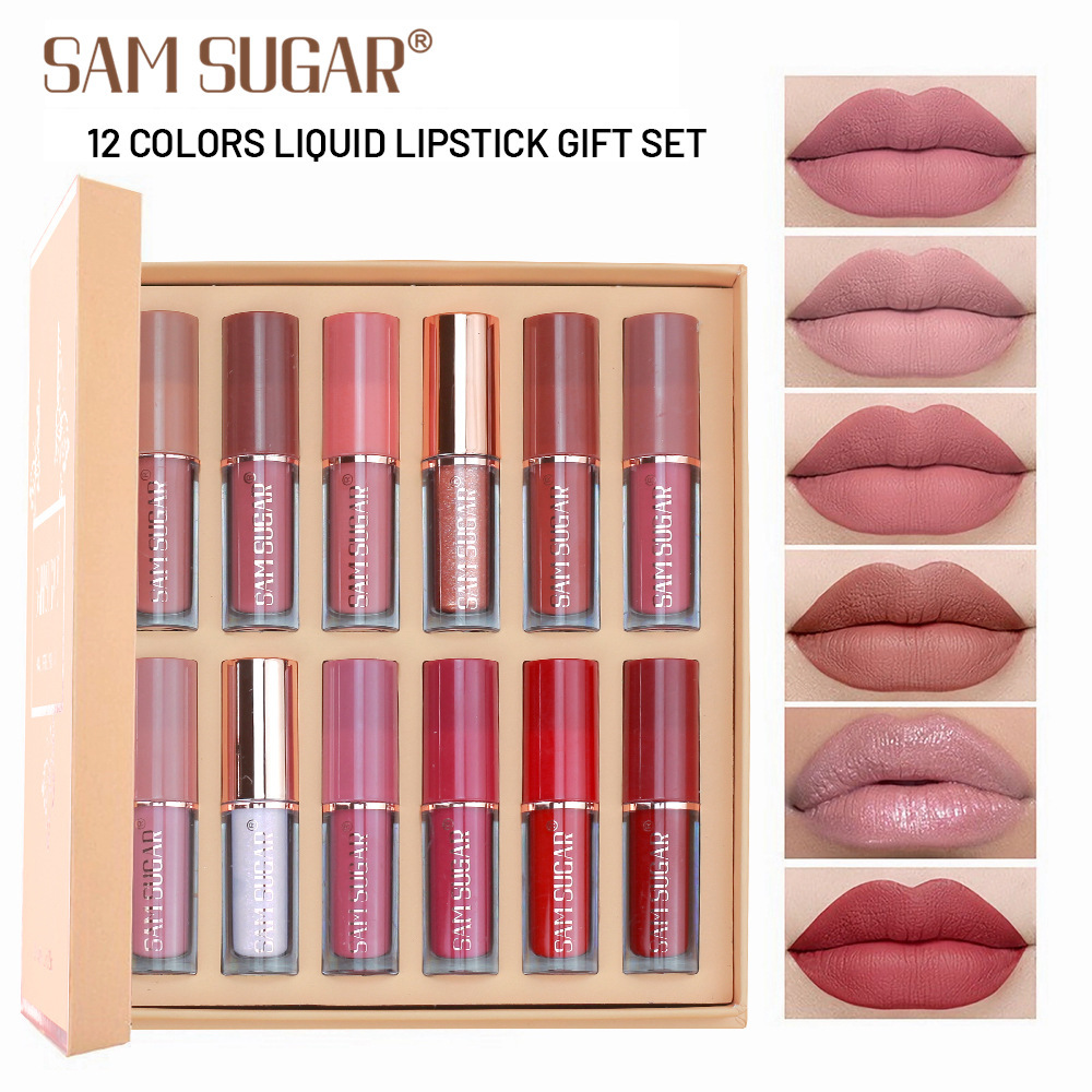 SAM Sugar 12-color Book Lip Gloss set Matte velvet non-stick cup lip gloss lipstick full figure