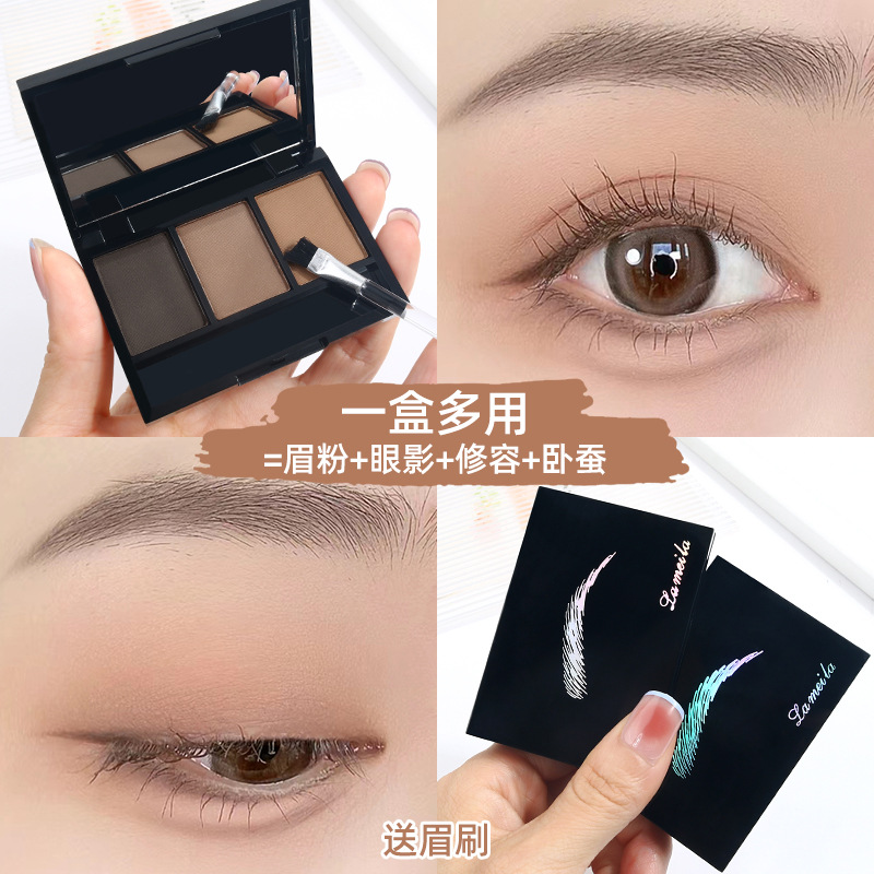 Lamila three-color eyebrow powder is natural, long-lasting, easy to apply, waterproof, sweat-proof, and does not smudge. It is a three-in-one eyeshadow and contouring eyebrow pencil Specification drawing