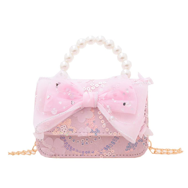 Korean-style fashionable pearl children's bag, little Chanel-style hand-held bag, pearl handbag, cute girl single-shoulder crossbody bag Item Picture