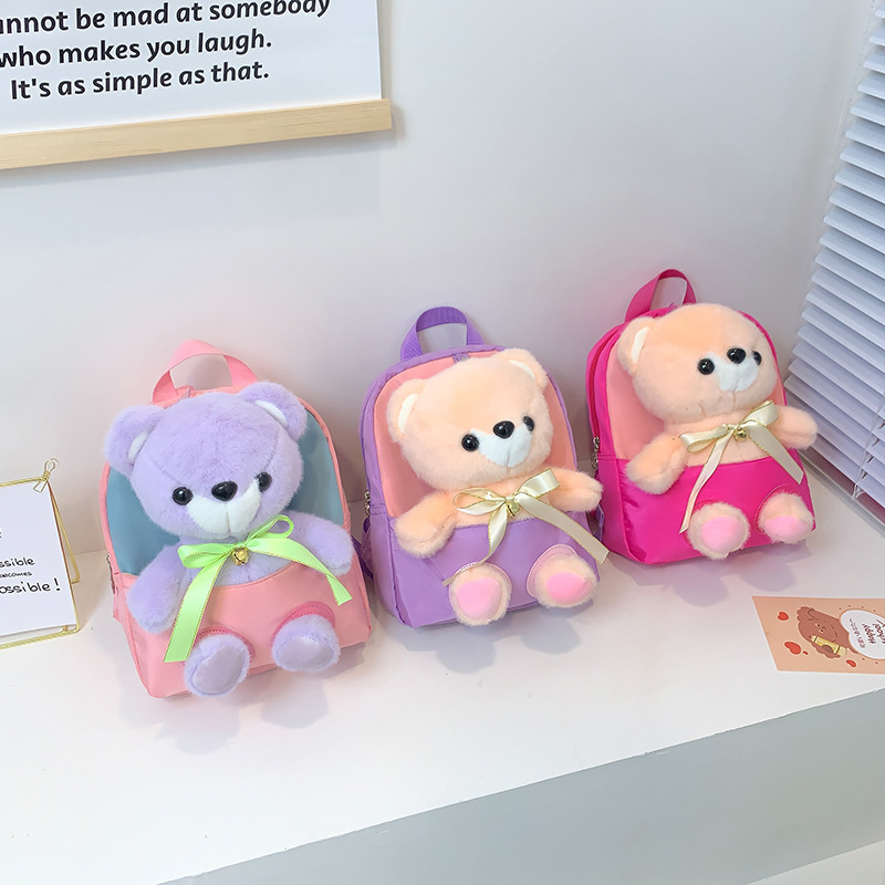 Children's backpack, cute bear plush toy, detachable, ultra-light and convenient, kindergarten girls' schoolbag, small backpack details Picture