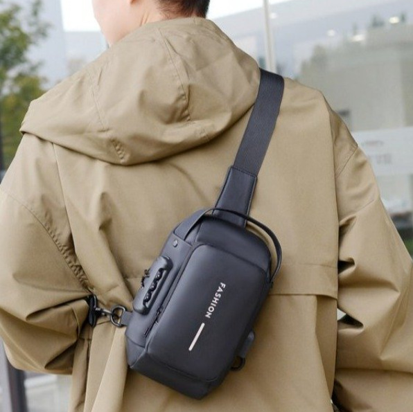 Outdoor cycling chest bag, password lock, anti-theft men's waist bag, single-shoulder bag, sturdy and wear-resistant, multi-functional crossbody bag in stock details Picture