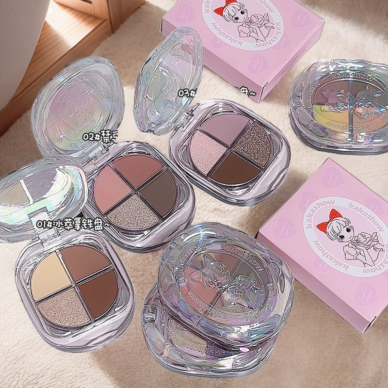 kakashow's four-color eyeshadow with a low-saturation milk gray palette, a light and delicate look, is suitable for daily commuting and brightening women full figure