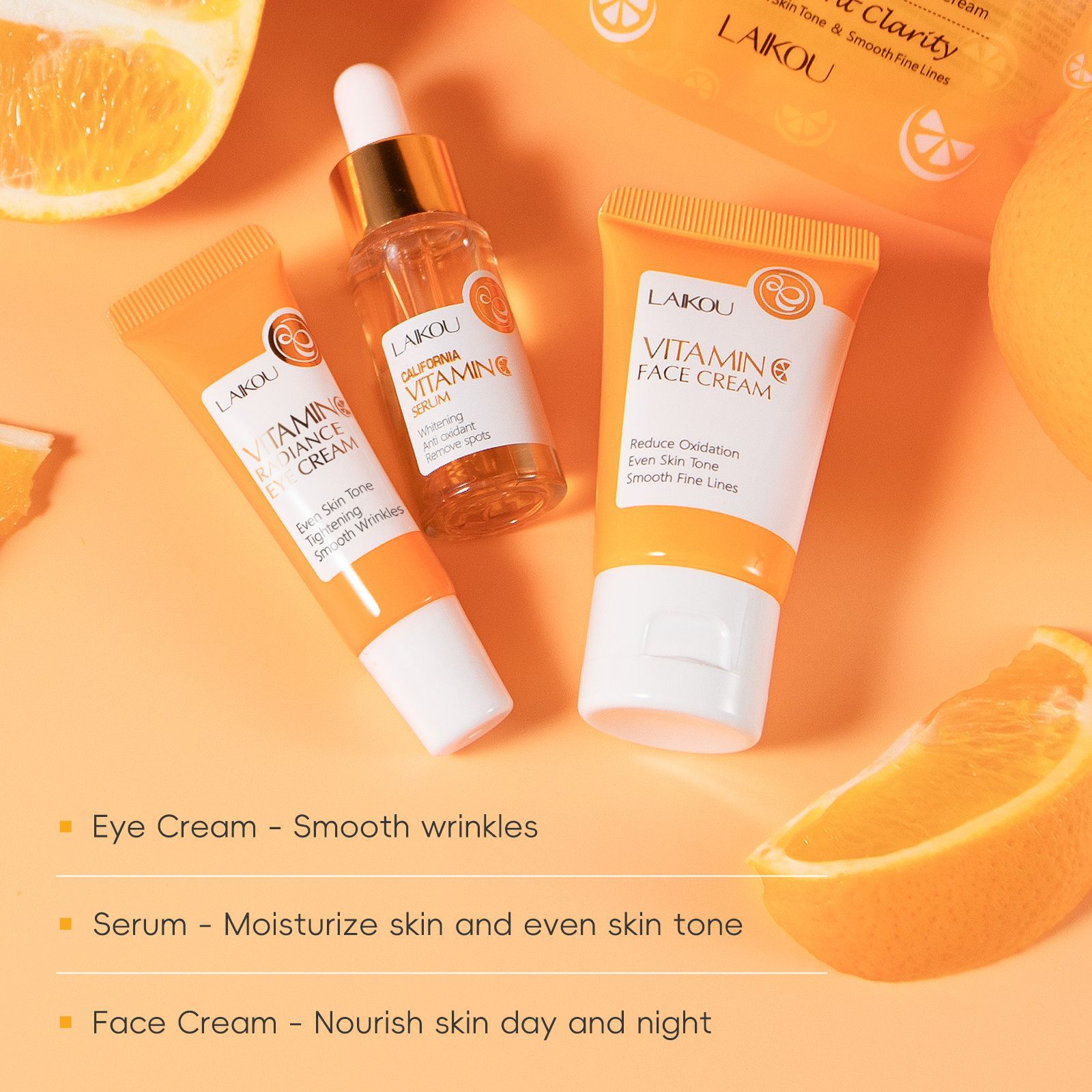 Factory wholesale cross-border Laicome Vitamin C skin care Set 3-piece facial care hydrating and moisturizing skin care set in stock Application Scenario